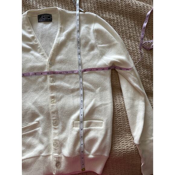 Vintage Peconic Bay‎ Traders Cardigan Sweater Mens Cream V-Neck Knit Made in USA - Picture 4 of 4